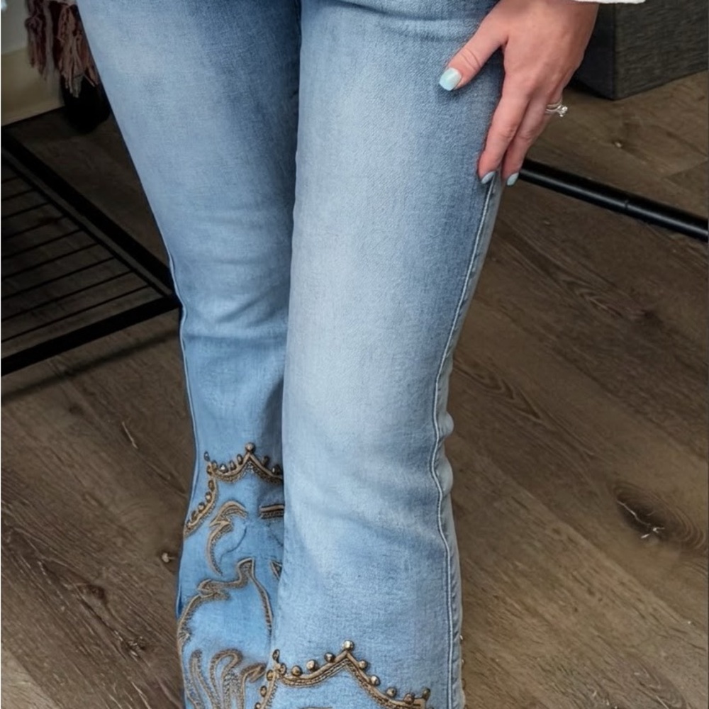 Oli & Hali Light Blue Embroidered Flare Jeans
